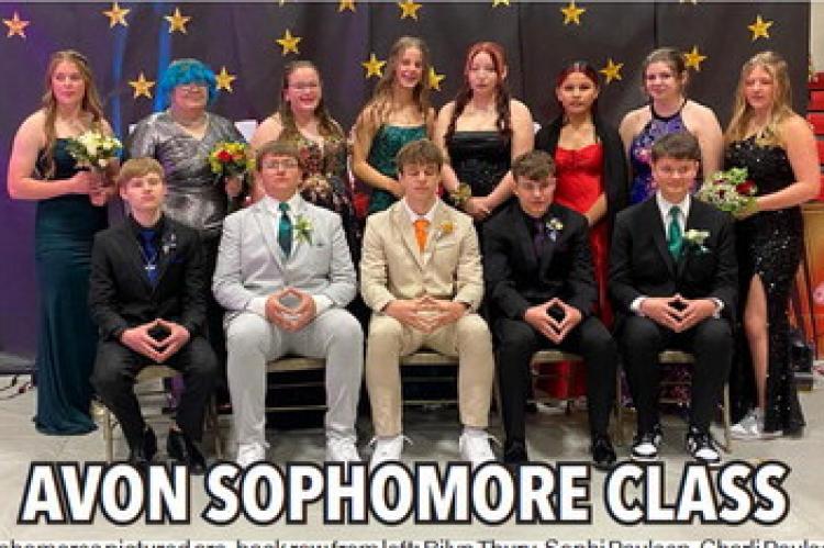 Sophomores pictured are, back row from left: Rilyn Thury, Sophi Paulsen, Charli Paulsen, Breanna Hento, Johnny Estes, Claudia Sully, Jaclynn Lane, and Jordyn Voigt; front row: Isaac DenHerder, Dominic Doom, Grayson Ratzlaff, Braylon Fathke, Jake Namminga.