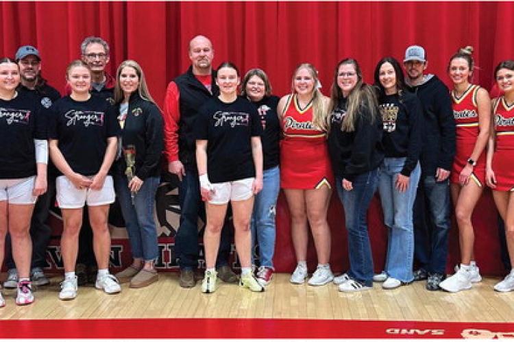 Parents night was held Friday night where seniors and their parents were recognized. Pictured are, from left: Erica Cahoy (Mark and Erica Cahoy), Kinley Doom (Angel and Chris Doom), Kaeli Wallinga (Mel and Danielle Wallinga), Lila Vanderlei (Craig and Amy
