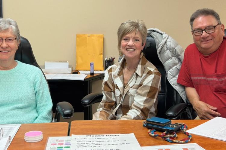 Poll workers for the City of Wagner Mayoral Election were, from left: Judy Dilts, Lori Bouza and Pete Kazena. Photo by Barb Pechous
