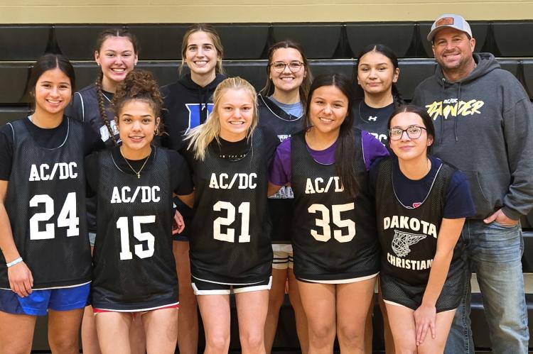 Team members are, back row from left: Audrey DeHaan, Halle Olson, Gabrielle Olson, Mahpiya Irving, Coach Niewenhuis; front row: Nadia VanZuidem, Leah Brown, Josie Brouwer, Adara Arrow and Rory Kiyukan