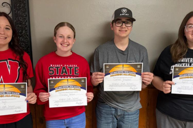 These students received Academic All-State. Pictured are, from left: Lydia Yost, Presley Slaba, Carter Smejkal, April Hollingsworth. Not pictured Charley Kocer.