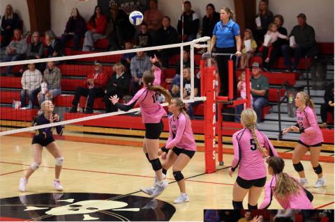 Parents night was October 15 when the Lady Pirates took on the Centerville Tornadoes. Seniors and their parents, pictured from left, are: Rilyn Thury (Paul and Annie Thury) and Jordyn Voigt (Gregg & Christena Voigt). 