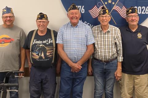 2026-2027 Newly elected officers for the Wagner Greer Post #11 American Legion and Sons of the American Legion. From left to right - Paul Kucera ( Sons of American Legion Unit Adjutant), Dennis Clemens (Legion Post Vice-Commander), Clayton Rados (Legion Post Commander), Don Kotab (Legion Post Chaplain), and John Crisman (Legion Post Adjutant). Courtesy Photo