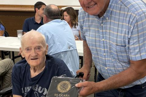 During the American Legion’s July monthly meeting, Commander Rados presented Joe Nedved with a plaque and star recognizing his 50 years of dedicated membership in the organization.