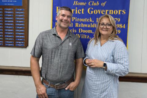 Dan Buchholtz, Project Manager for Highway 46 Construction, and Rotarian Deb Houseman, Program Presenter. Courtesy Photo