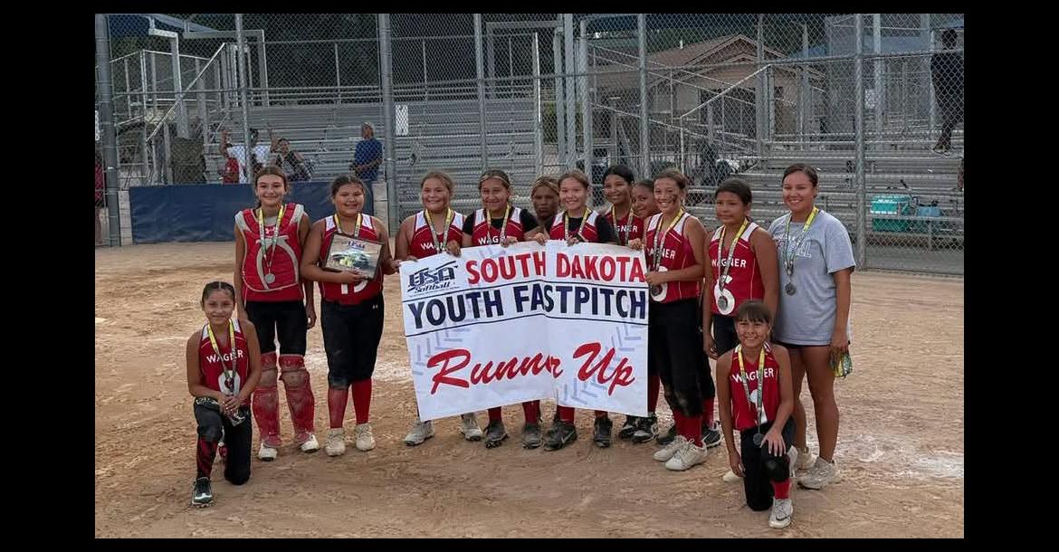 10U Players, pictured front row, from left are: Paige Drapeau and Jaylahni Drapeau; back row, from left: Lainey Martin, Shaymiah Brother of All, Harper Knudsen, Gabriella Weddell, Kimmimila Sully, Tamarie Bruguier, Shana Mousseaux, Amara Zephier, Tycara Tuttle, AnnaLeigh Sully, and Coach Keisha Bruguier.