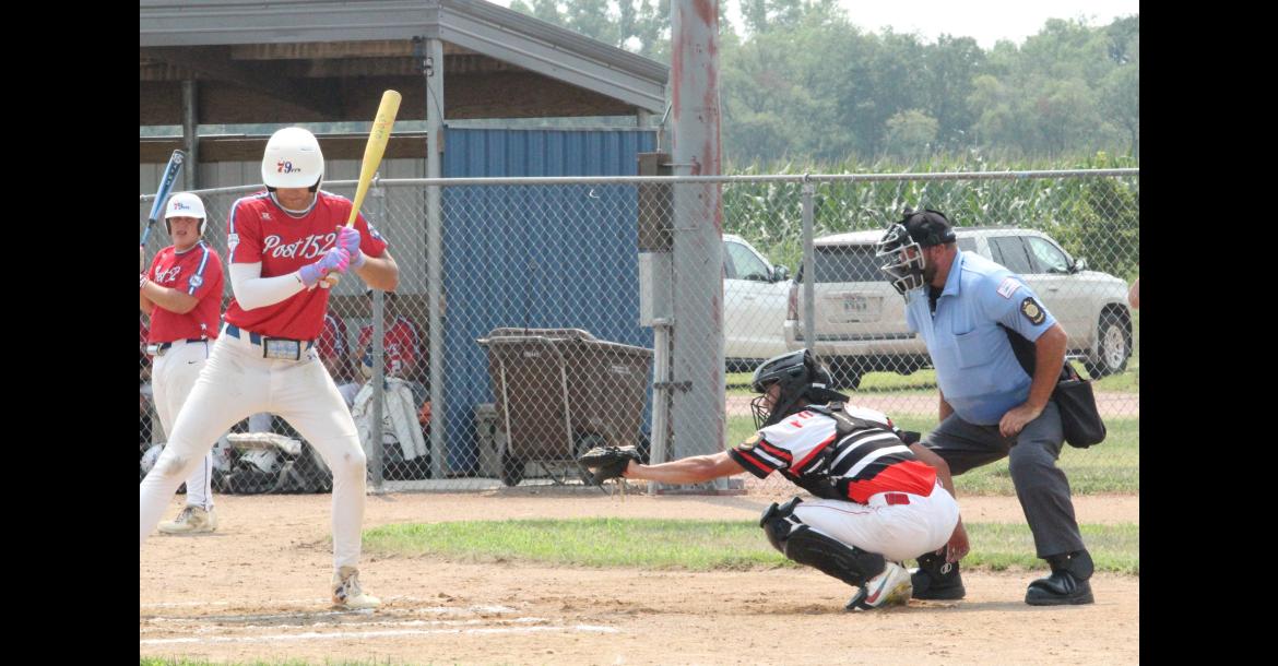Javian Pesicka had catching duties for the Wagner Junior Legion team in opening tournament action Monday, July 27 at McCormick Park.
