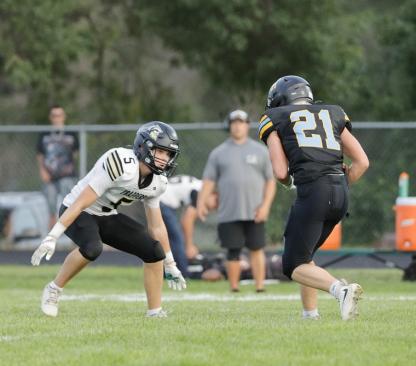 Gabe Brosz sets up to make his move as he looks to get past the Scotland/Menno defense.