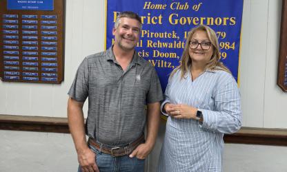 Dan Buchholtz, Project Manager for Highway 46 Construction, and Rotarian Deb Houseman, Program Presenter. Courtesy Photo