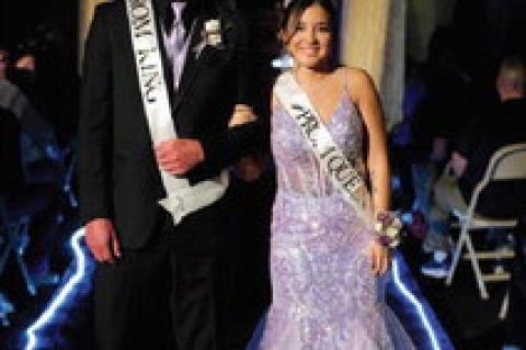 Shea Kjeldgaard and Kamea Houseman, 2026 Prom King and Queen. Photography by Denelle