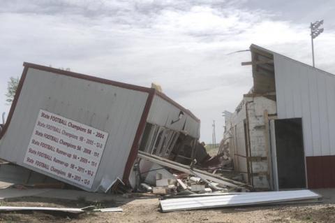 TRACK AND FOOTBALL FIELDS PRESS BOX COMES DOWN AFTER STORM