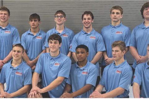 Bon Homme/Avon wrestlers advancing to state are, back row from left: Caden Zolmer, Ryvr Larson, Michael Braunaugh, Luke Guthmiller, Calvin Caba, Randall Powers; front row: Summyt Larson, Isaiah Crownover, Devon Sessler, Weston Bierema, Jayden Bult. Photo 