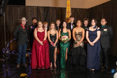 Senior Class, pictured front, from left: Katelyn Dvorak, Gracie Ronfeldt, Rory Kiyukan, Cambria Ronfeldt, and Brianna Cournoyer; back row, from left: Wyatt Johanneson, Justin St. Pierre, Dawson Kranig, Luke Dangel, Isaiah Milk, Takoda Hare, and Kashton Ga