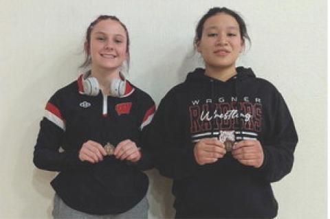 Pictured, from left, are: Izzy Myer (115lbs – 4th Place) and Jaylecia Powers (155 – 3rd Place) both qualified for the state wrestling tournament in Sioux Falls February 26-28. Courtesy Photo