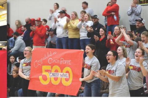 Congratulations to Coach Brad Poppe on the Lady Pirate Victory over the ACDC Thunder on Thursday, January 22 for his 500th Career Win. Photos from game on page 9.