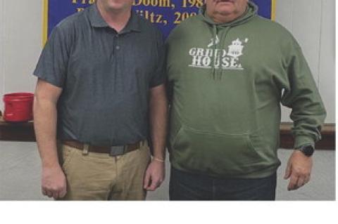 Wagner Community School Boys Basketball Coach Josh Davies and Rotarian Jerry Weber. Courtesy Photo