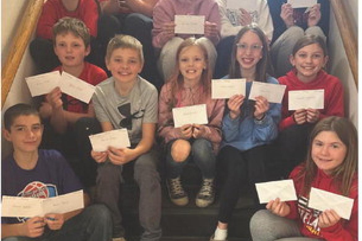 Middle School winners, back row from left: Daxton Fathkey, Dawson Ratzlaff, Emersyn Haenfler, Kiera Fathke, Haley Brandt; middle row: Bronc Cihak, Blake Olson, Kendle Hartnett, Anna Small, Spencer Dykstra; front row: Isaac Wynia and Macy Haynes. Courtesy 
