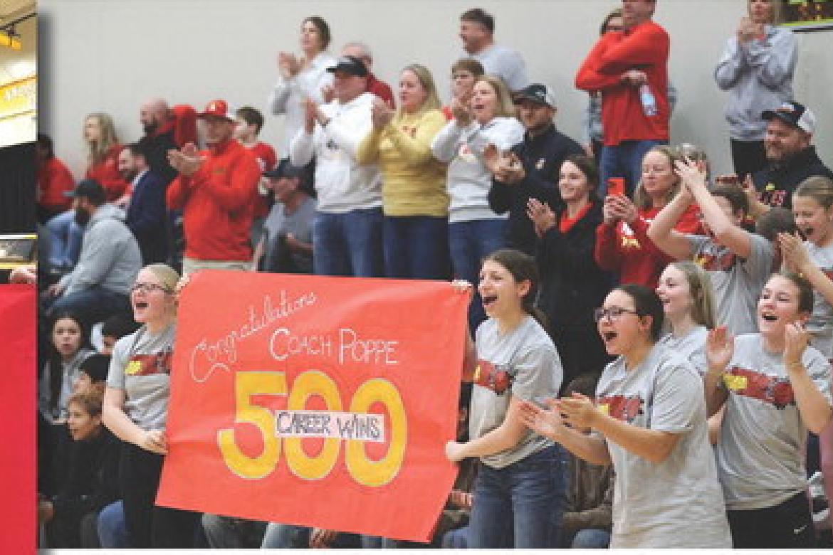 Congratulations to Coach Brad Poppe on the Lady Pirate Victory over the ACDC Thunder on Thursday, January 22 for his 500th Career Win. Photos from game on page 9.