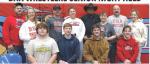 Bon Homme/Avon senior boys wrestlers and their parents were recognized during the Girls Quad last week. Pictured are, from left: Randall Powers (April and Dennis Powers), Caden Zomer (Kara and Travis Zomer), Payton Nielsen (Tabatha and Derek Nielsen), Luk